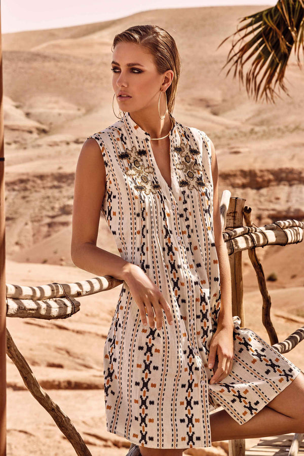 ETHNIC INSPIRATIONS SLEEVELESS SHIRT DRESS