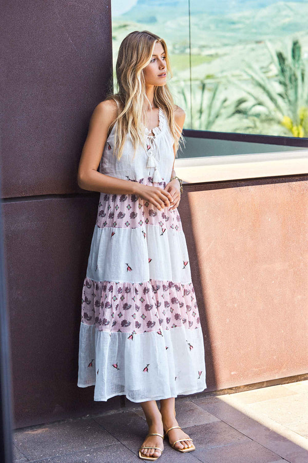 FLOWERS LONG LINEN DRESS