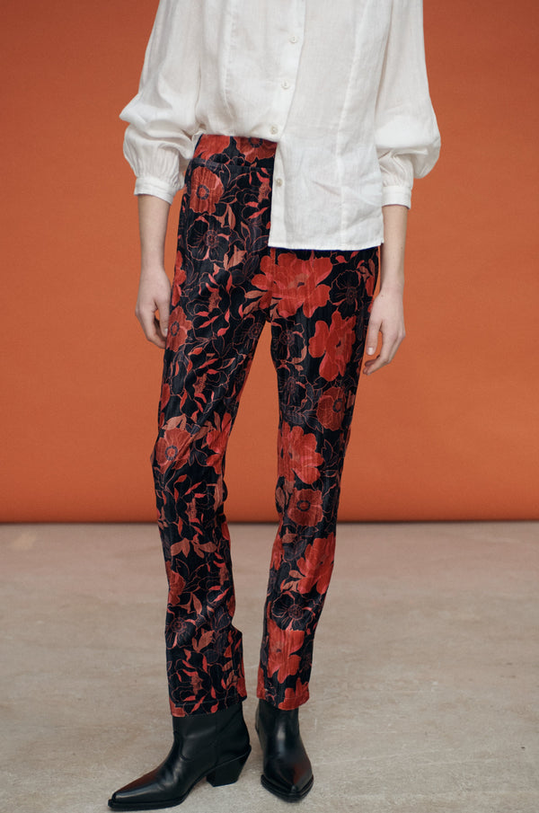 PANTALONE VELLUTO FIORI